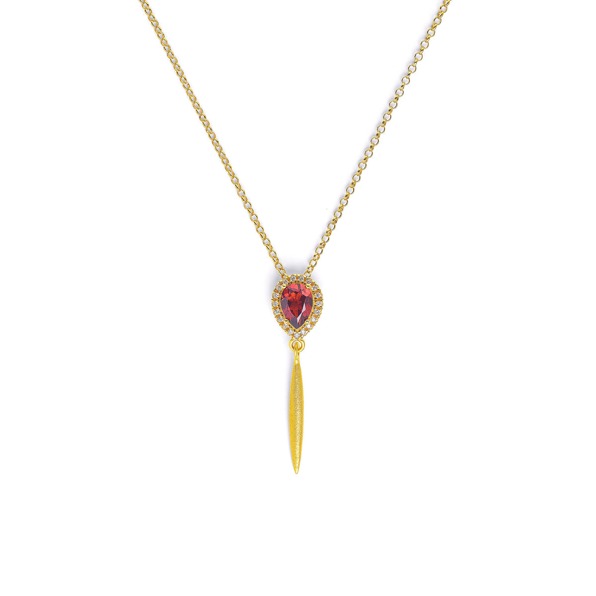 Kette mit Anhänger Yantina von BERND WOLF aus 24-Karat-goldplattiertem Sterlingsilber mit Granat, Designlinie Aqua.