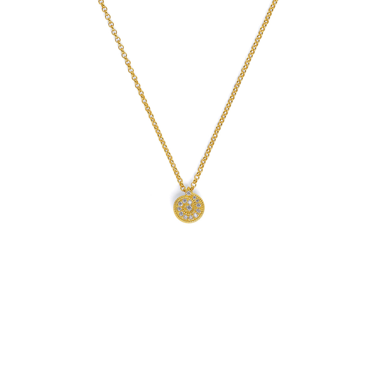 Kette mit Anhänger Spiroli von BERND WOLF aus 24-Karat-goldplattiertem Sterlingsilber mit Zirkonia, Designlinie Maritim.