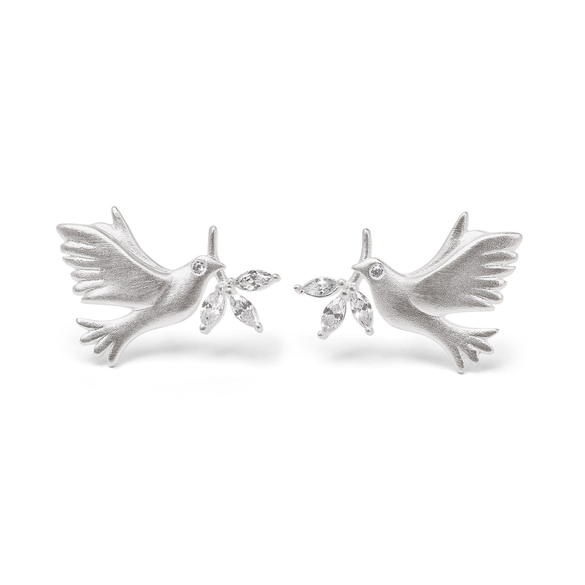 Ohrstecker Taube von BERND WOLF aus 925er Sterlingsilber mit Zirkonia, Designlinie Friedenstaube.