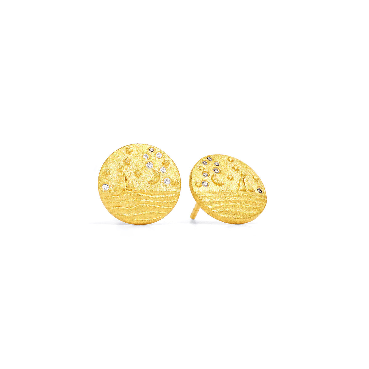 Ohrstecker Sail von BERND WOLF aus 24-Karat-goldplattiertem Sterlingsilber mit Zirkonia, Designlinie Sun&Moon.