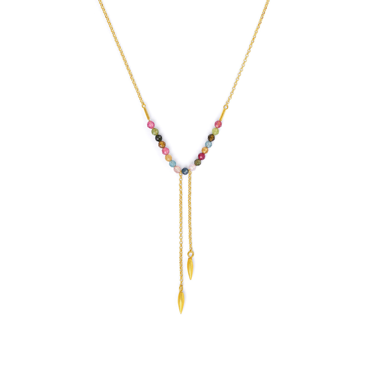 Kette mit Anhänger Palita von BERND WOLF aus 24-Karat-goldplattiertem Sterlingsilber mit Turmalin, Designlinie Feather.