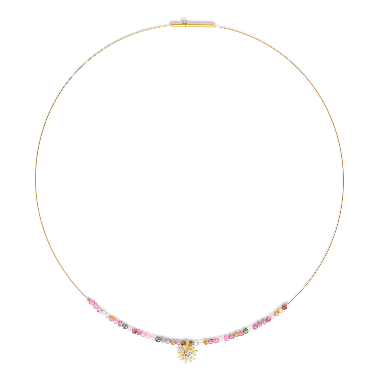 Collier Almiri von BERND WOLF aus 24-Karat-goldplattiertem Sterlingsilber mit Turmalin, Designlinie Bergwelt.