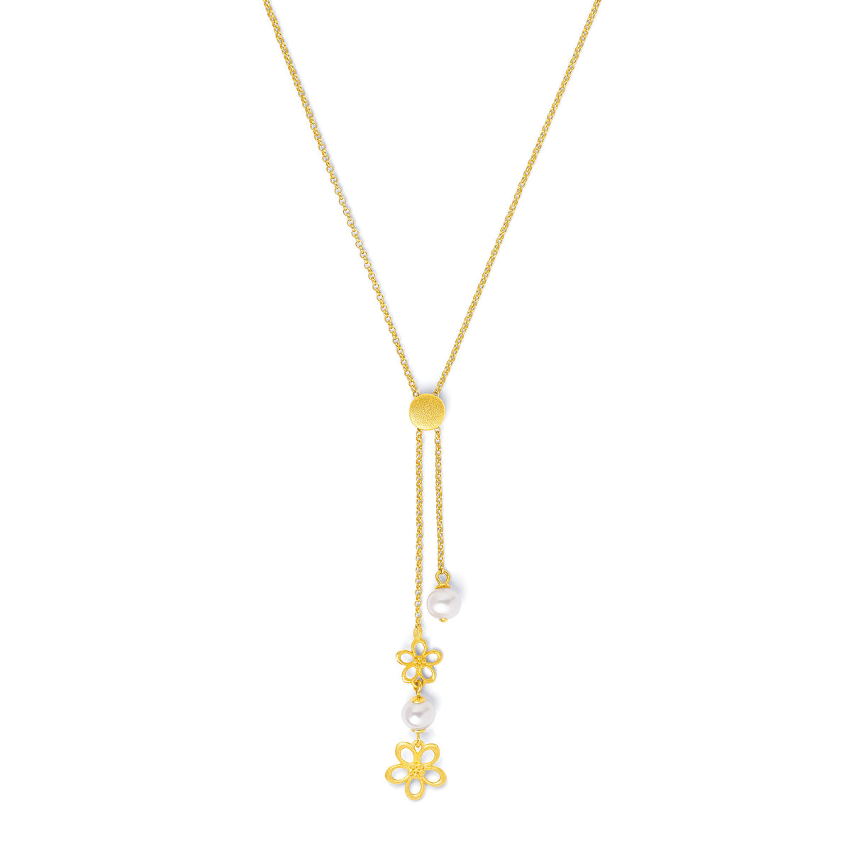 Y-Collier Cerenas von BERND WOLF aus 24-Karat-goldplattiertem Sterlingsilber mit Süßwasserperle, Designlinie Flowertimes.