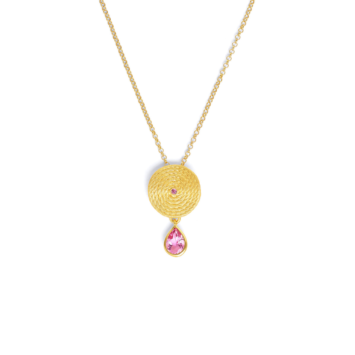 Kette mit Anhänger Lianis von BERND WOLF aus 24-Karat-goldplattiertem Sterlingsilber mit Turmalin pink, Designlinie Liana.