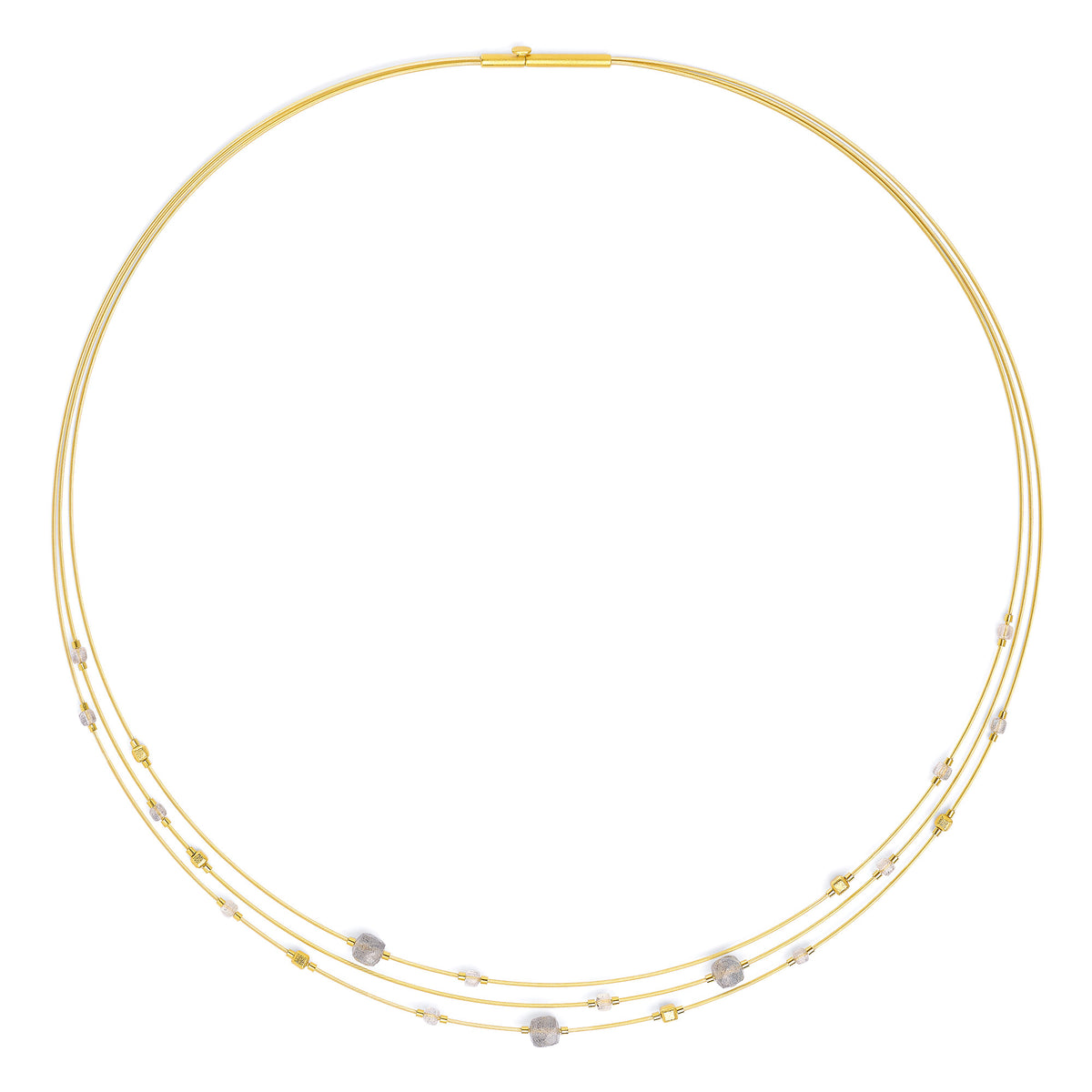 Collier Cubetinos von BERND WOLF aus 24-Karat-goldplattiertem Sterlingsilber mit Labradorit, Designlinie Cubes.