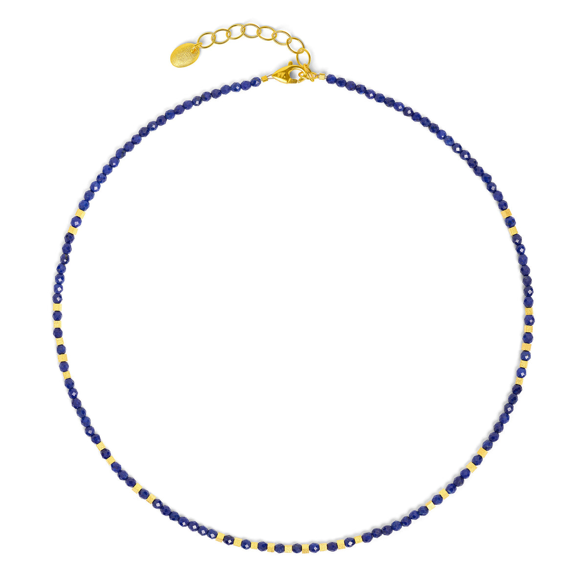 Halskette Cubinos von BERND WOLF aus 24-Karat-goldplattiertem Sterlingsilber mit Lapislazuli, Designlinie Cubes.