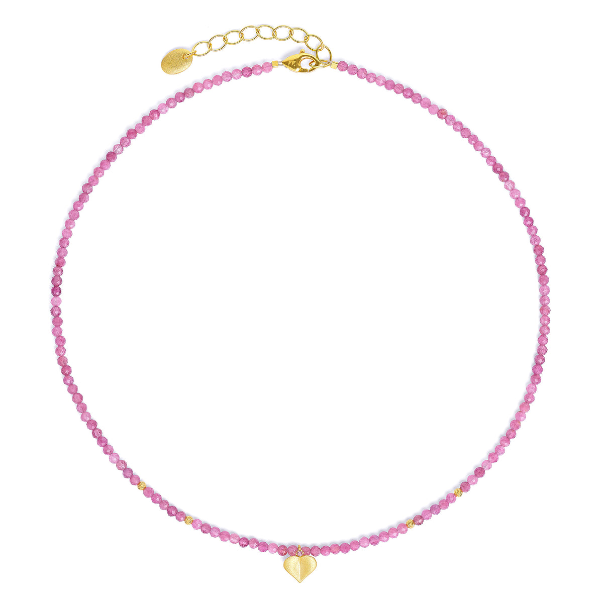 Kette mit Anhänger Corabella von BERND WOLF aus 24-Karat-goldplattiertem Sterlingsilber mit Turmalin pink, Designlinie Love.