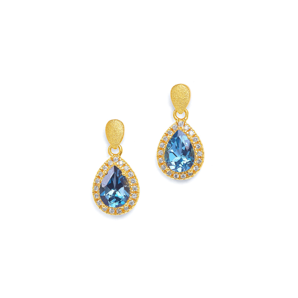 Ohrhänger Antoinette von BERND WOLF aus 24-Karat-goldplattiertem Sterlingsilber mit Topas blau, Designlinie Aqua.