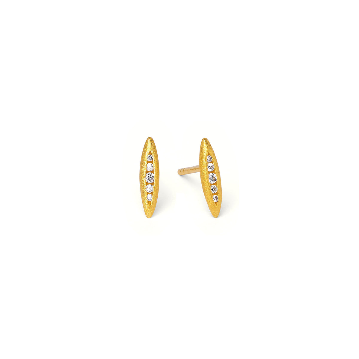 Ohrstecker Venisola von BERND WOLF aus 24-Karat-goldplattiertem Sterlingsilber mit Zirkonia, Designlinie Navette.
