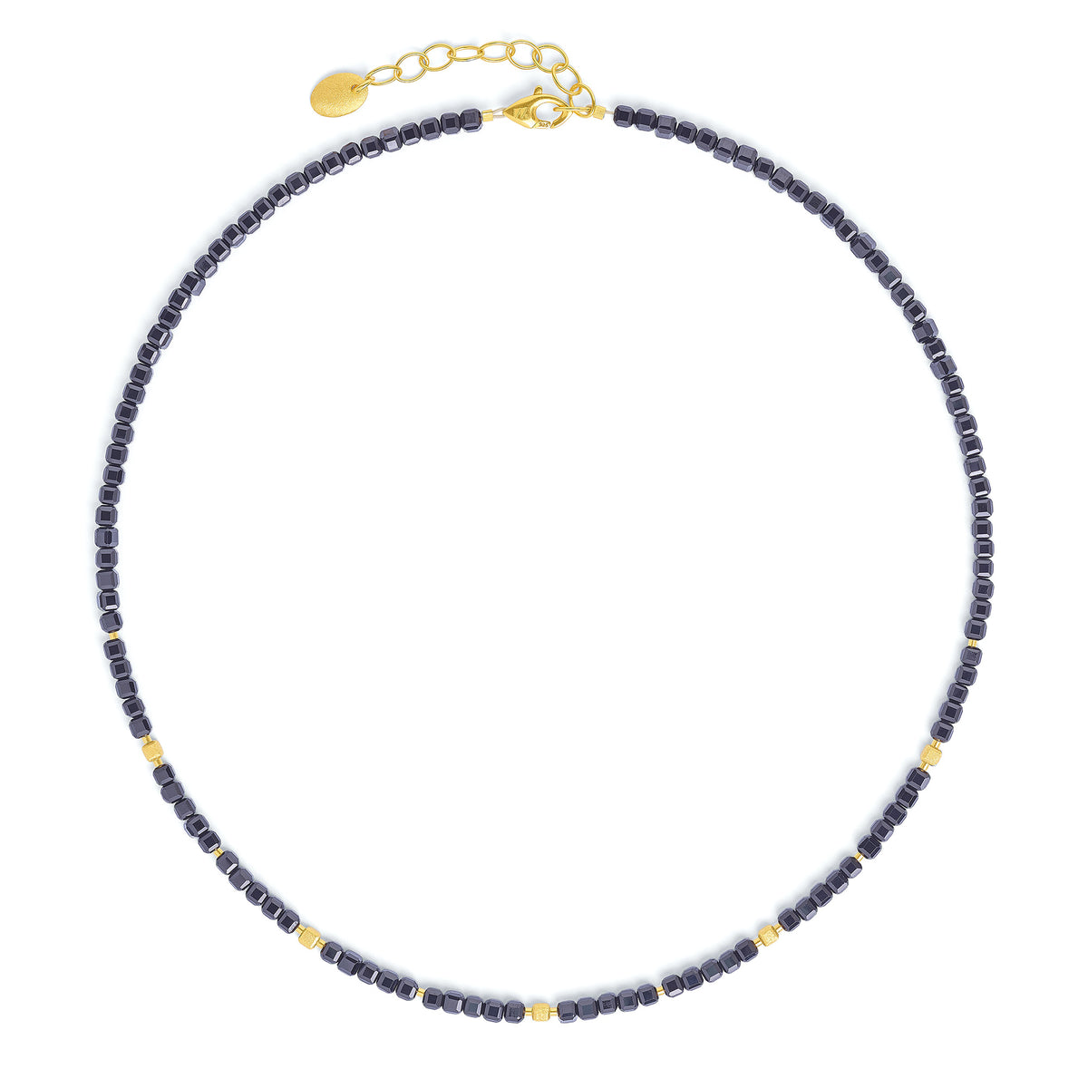Halskette Cuseno von BERND WOLF aus 24-Karat-goldplattiertem Sterlingsilber mit Spinell, Designlinie Cubes.