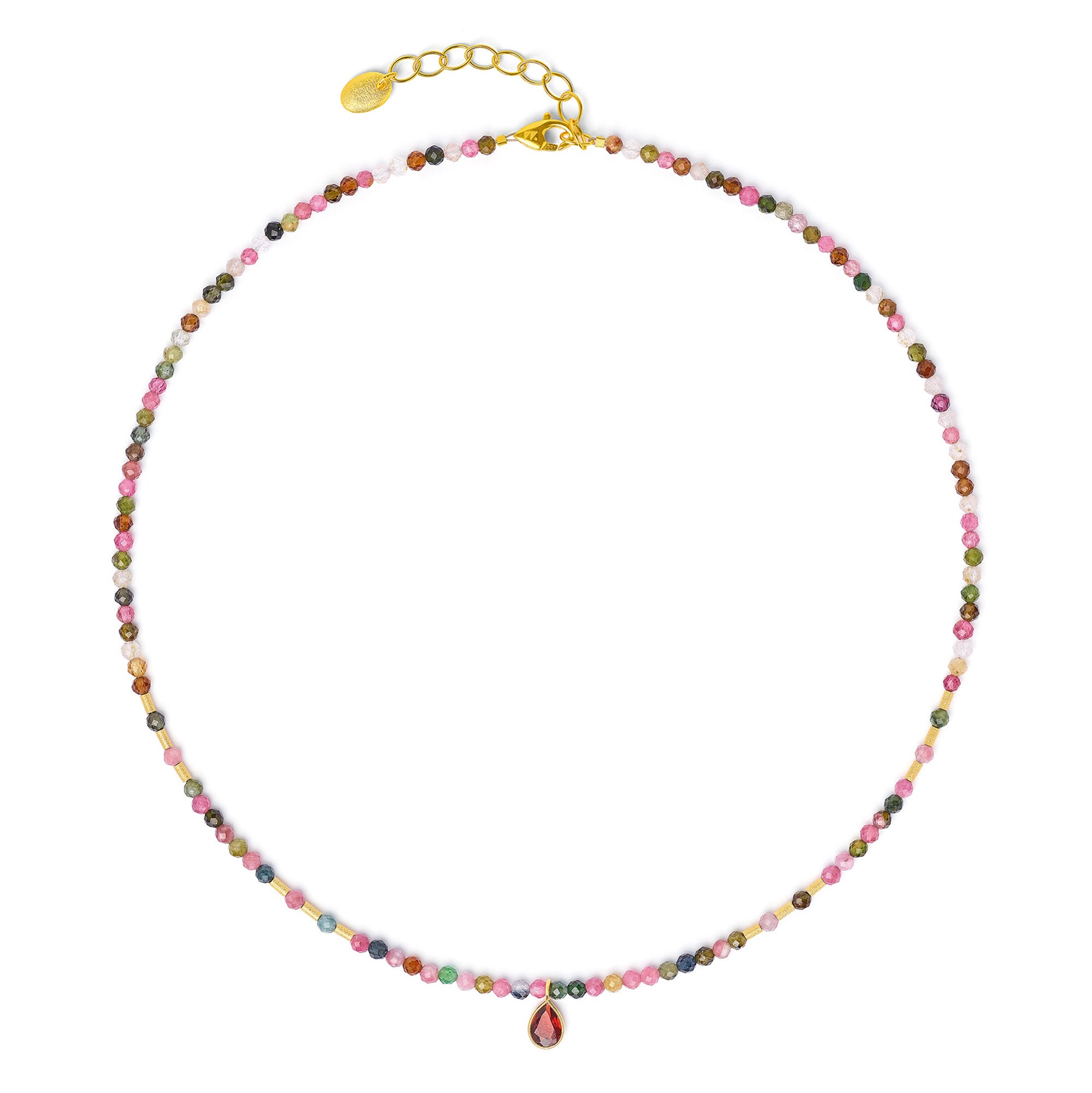 Halskette Sequenis von BERND WOLF aus 24-Karat-goldplattiertem Sterlingsilber mit Turmalin, Designlinie Aqua.