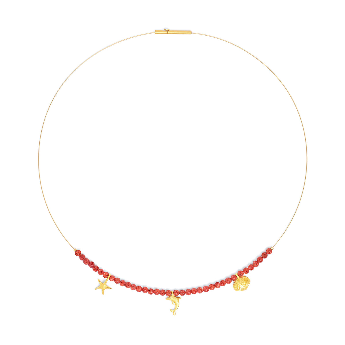 Collier Marita von BERND WOLF aus 24-Karat-goldplattiertem Sterlingsilber mit Wurzelkoralle, Designlinie Maritim.