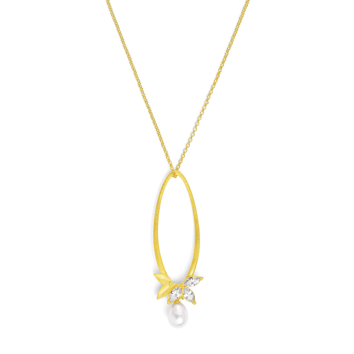 Kette mit Anhänger Navinia von BERND WOLF aus 24-Karat-goldplattiertem Sterlingsilber mit Süßwasserperle, Designlinie Leaves.