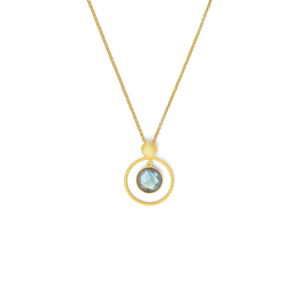 Kette mit Anhänger Verona von BERND WOLF aus 24-Karat-goldplattiertem Sterlingsilber mit Labradorit, Designlinie Twisted.