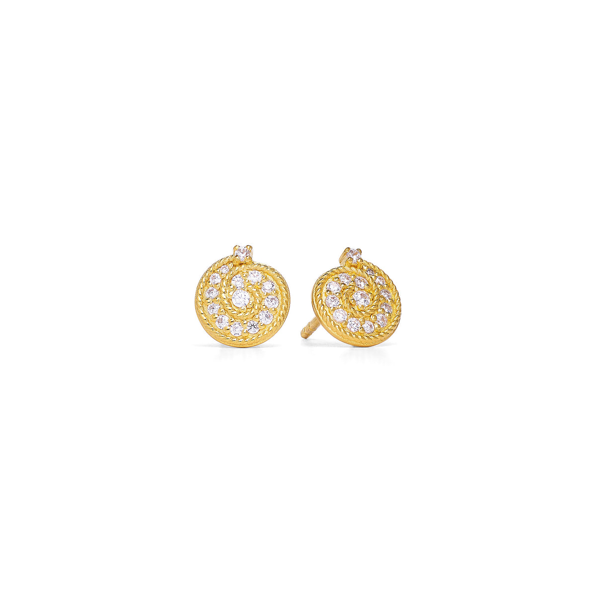 Ohrstecker Spiralbi von BERND WOLF aus 24-Karat-goldplattiertem Sterlingsilber mit Zirkonia, Designlinie Maritim.
