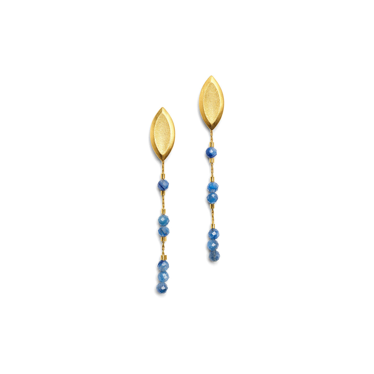 Ohrhänger Navisa von BERND WOLF aus 24-Karat-goldplattiertem Sterlingsilber mit Kyanit, Designlinie Navette.