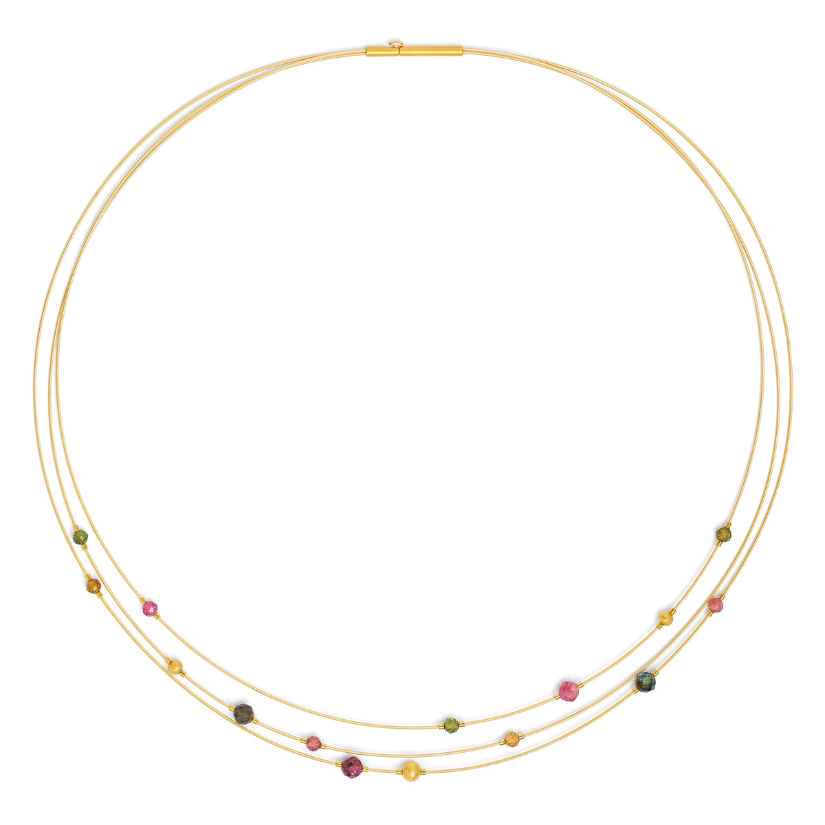 Collier Planetini von BERND WOLF aus 24-Karat-goldplattiertem Sterlingsilber mit Turmalin, Designlinie Planeo.