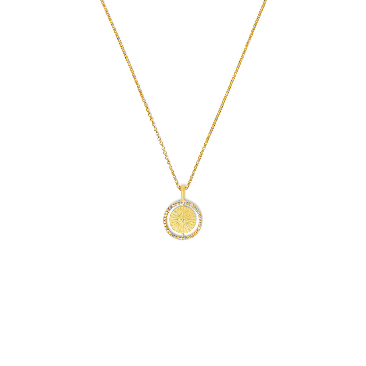Kette mit Anhänger Sun17 von BERND WOLF aus 24-Karat-goldplattiertem Sterlingsilber mit Zirkonia, Designlinie Sun&Moon.