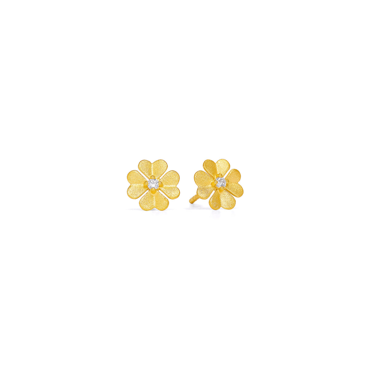 Ohrstecker Kleesia von BERND WOLF aus 24-Karat-goldplattiertem Sterlingsilber mit Zirkonia, Designlinie Glücksbringer.