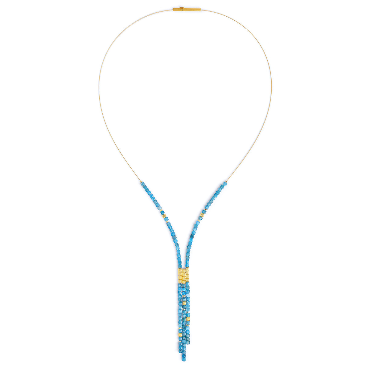 Y-Collier Yacuni von BERND WOLF aus 24-Karat-goldplattiertem Sterlingsilber mit Apatit, Designlinie Cubes.