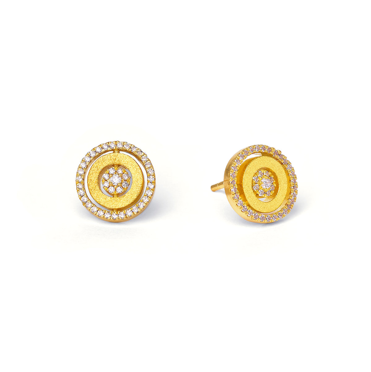 Ohrstecker Pirouelli von BERND WOLF aus 24-Karat-goldplattiertem Sterlingsilber mit Zirkonia, Designlinie Pirouette.