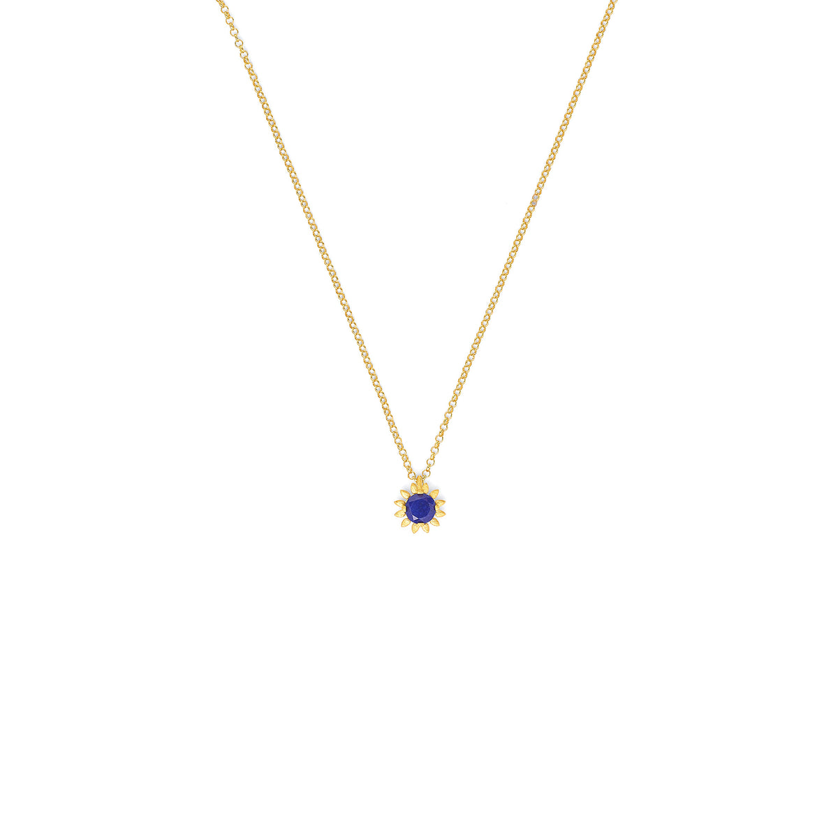 Kette mit Anhänger Soleil von BERND WOLF aus 24-Karat-goldplattiertem Sterlingsilber mit Lapislazuli, Designlinie Soleil.
