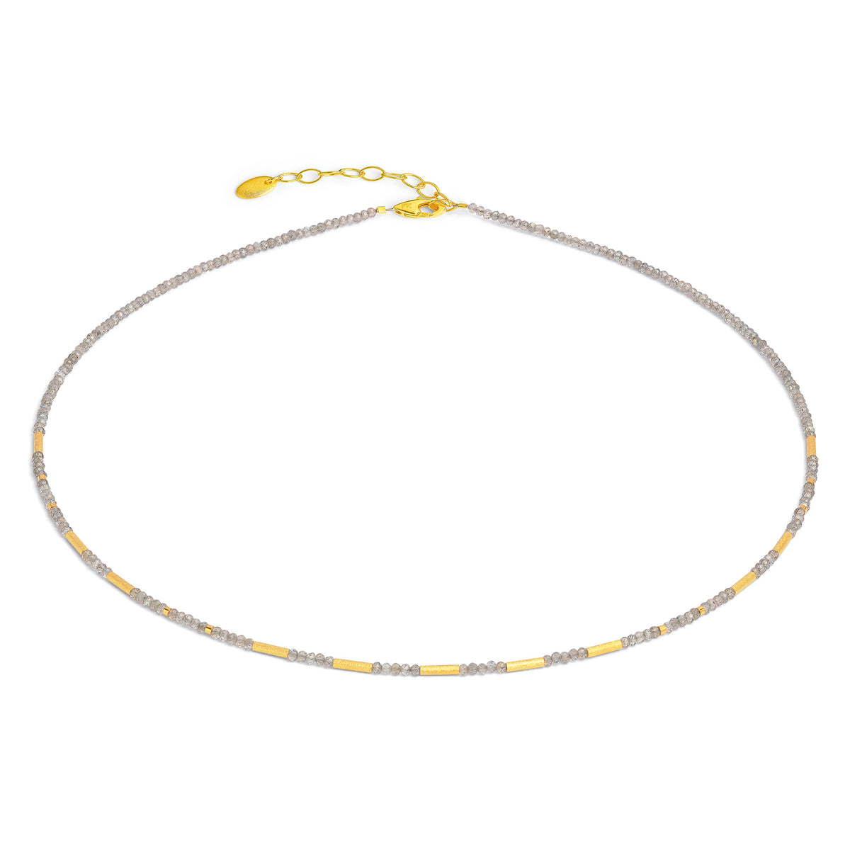 Halskette Clini von BERND WOLF aus 24-Karat-goldplattiertem Sterlingsilber mit Labradorit, Designlinie Cleopatra.