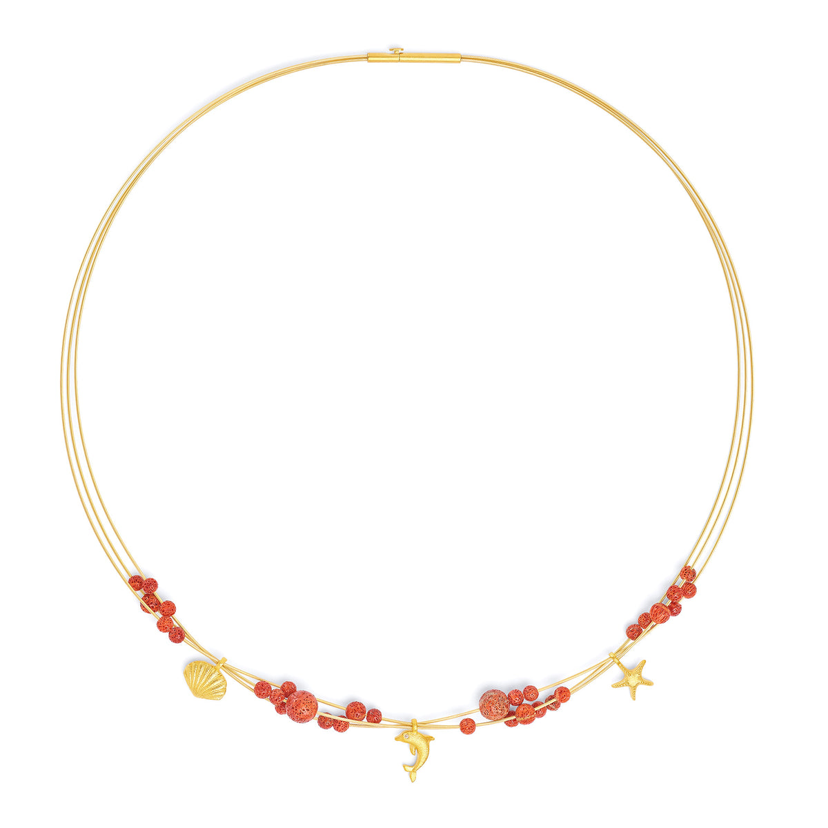 Collier Marei von BERND WOLF aus 24-Karat-goldplattiertem Sterlingsilber mit Wurzelkoralle, Designlinie Maritim.