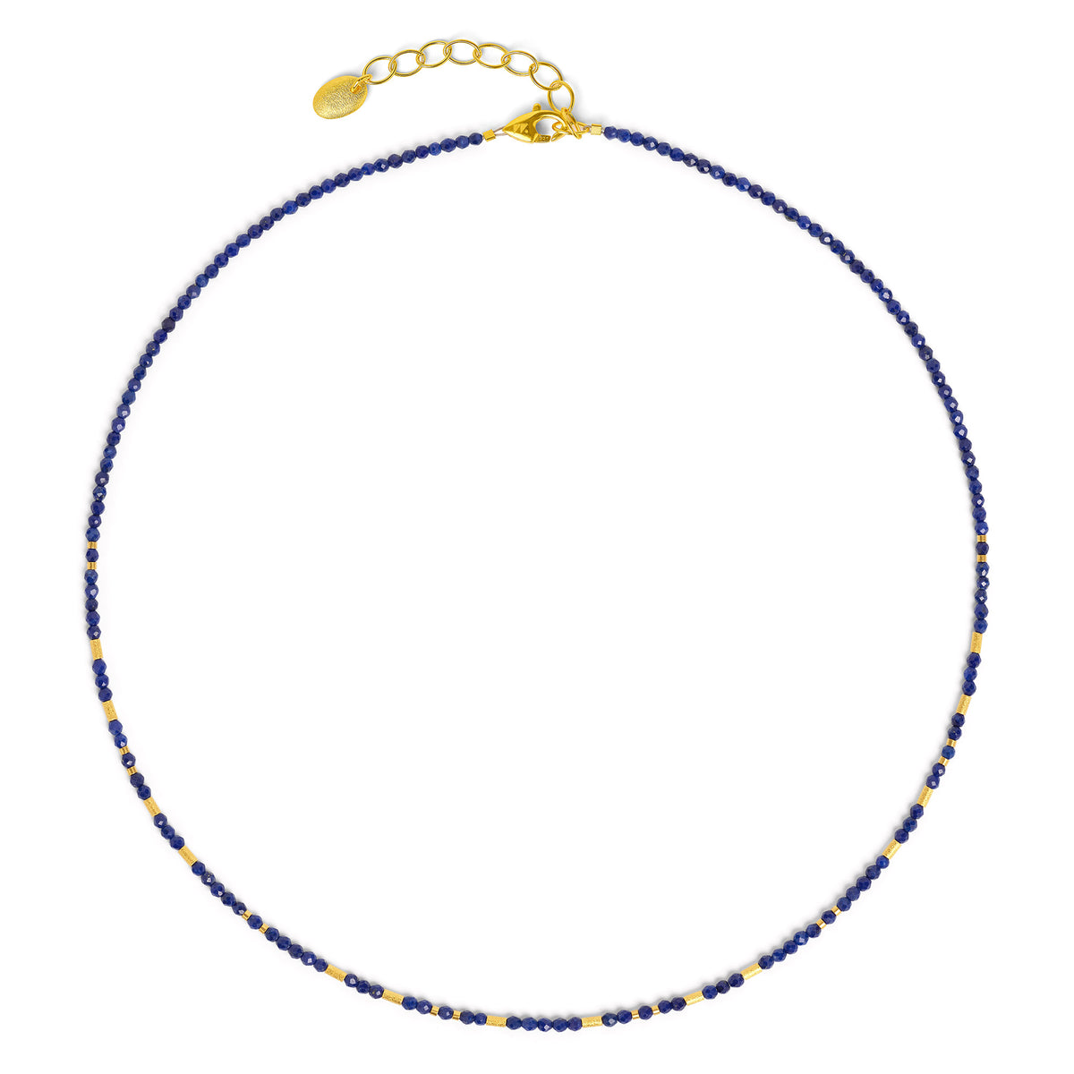 Halskette Tabaci von BERND WOLF aus 24-Karat-goldplattiertem Sterlingsilber mit Lapislazuli, Designlinie Cleopatra.
