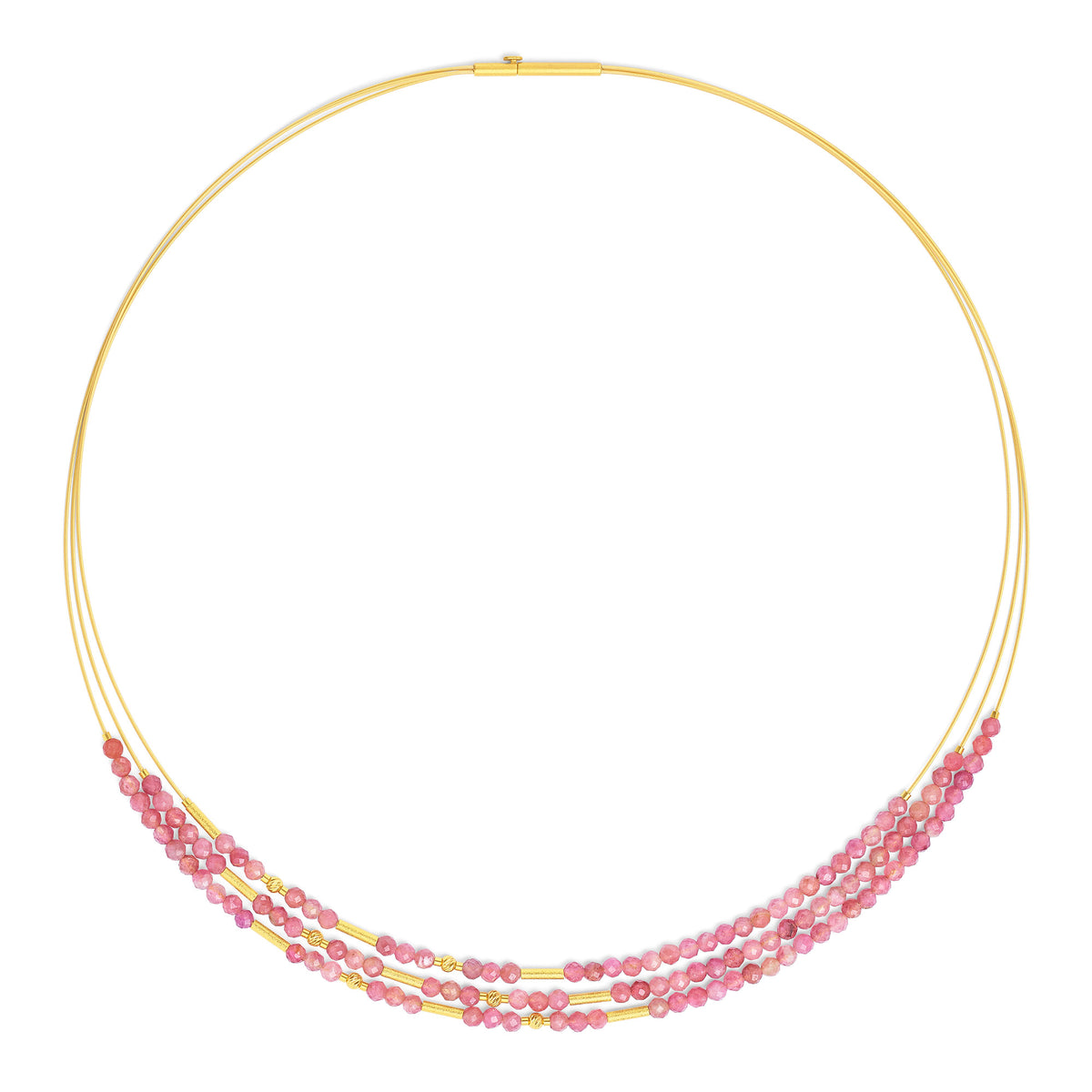 Collier Clinifa von BERND WOLF aus 24-Karat-goldplattiertem Sterlingsilber mit Turmalin pink, Designlinie Cleopatra.