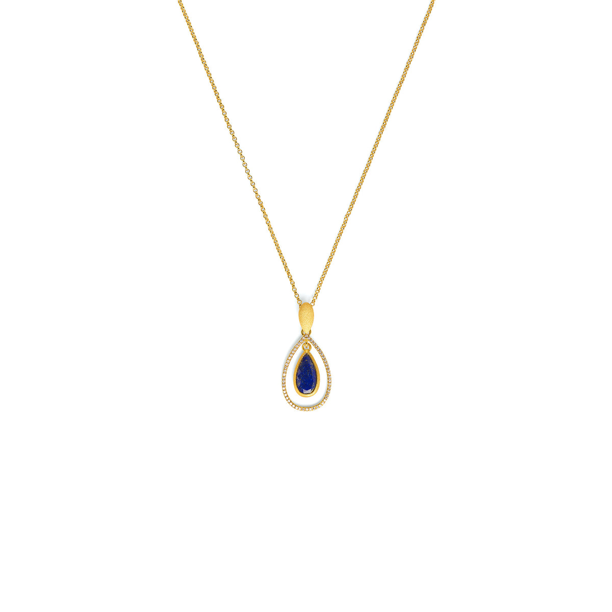 Kette mit Anhänger Venezia von BERND WOLF aus 24-Karat-goldplattiertem Sterlingsilber mit Lapislazuli, Designlinie Navette.