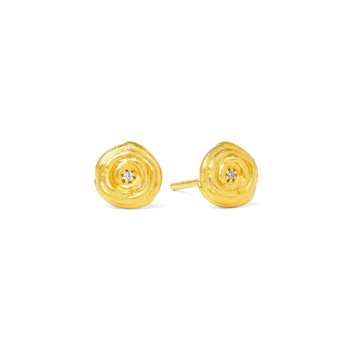 Ohrstecker Rosadia von BERND WOLF aus 24-Karat-goldplattiertem Sterlingsilber mit Diamant, Designlinie Rose.