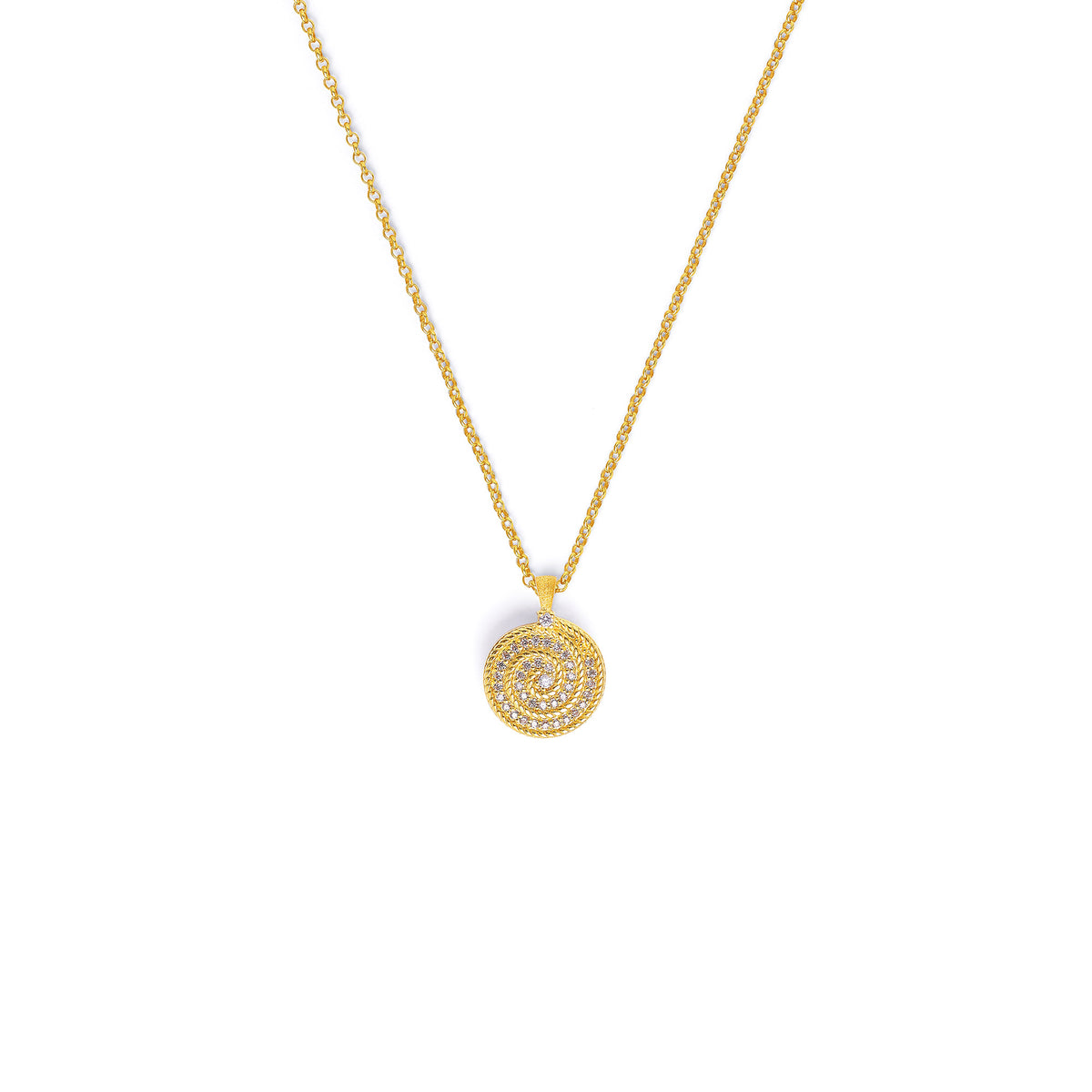 Kette mit Anhänger Spiralba von BERND WOLF aus 24-Karat-goldplattiertem Sterlingsilber mit Zirkonia, Designlinie Maritim.