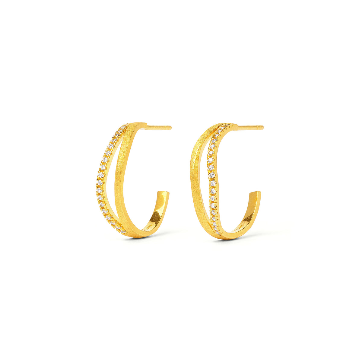 Creolen Linda von BERND WOLF aus 24-Karat-goldplattiertem Sterlingsilber mit Zirkonia, Designlinie Sentro.