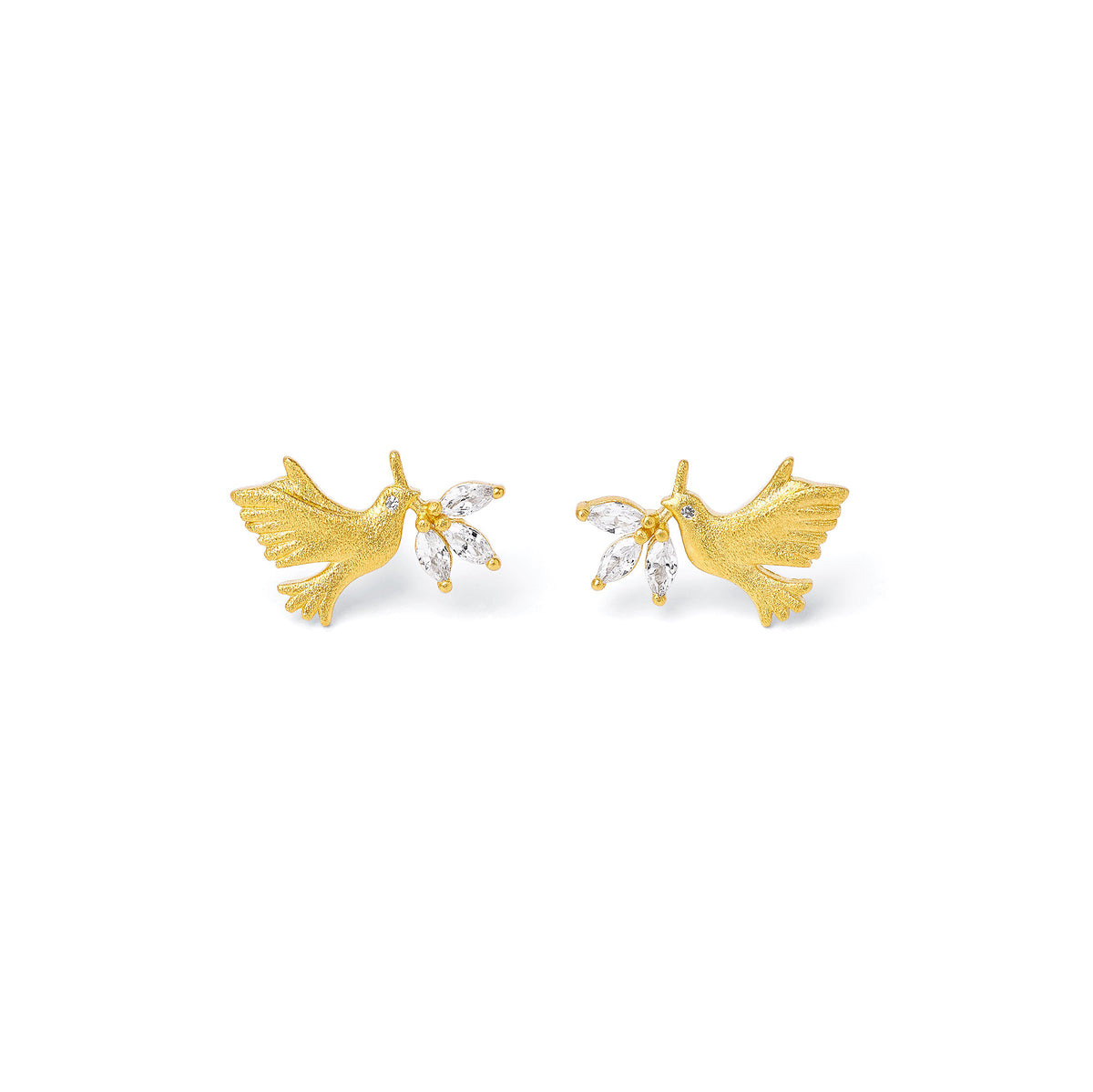 Ohrstecker Taube von BERND WOLF aus 24-Karat-goldplattiertem Sterlingsilber mit Zirkonia, Designlinie Friedenstaube.