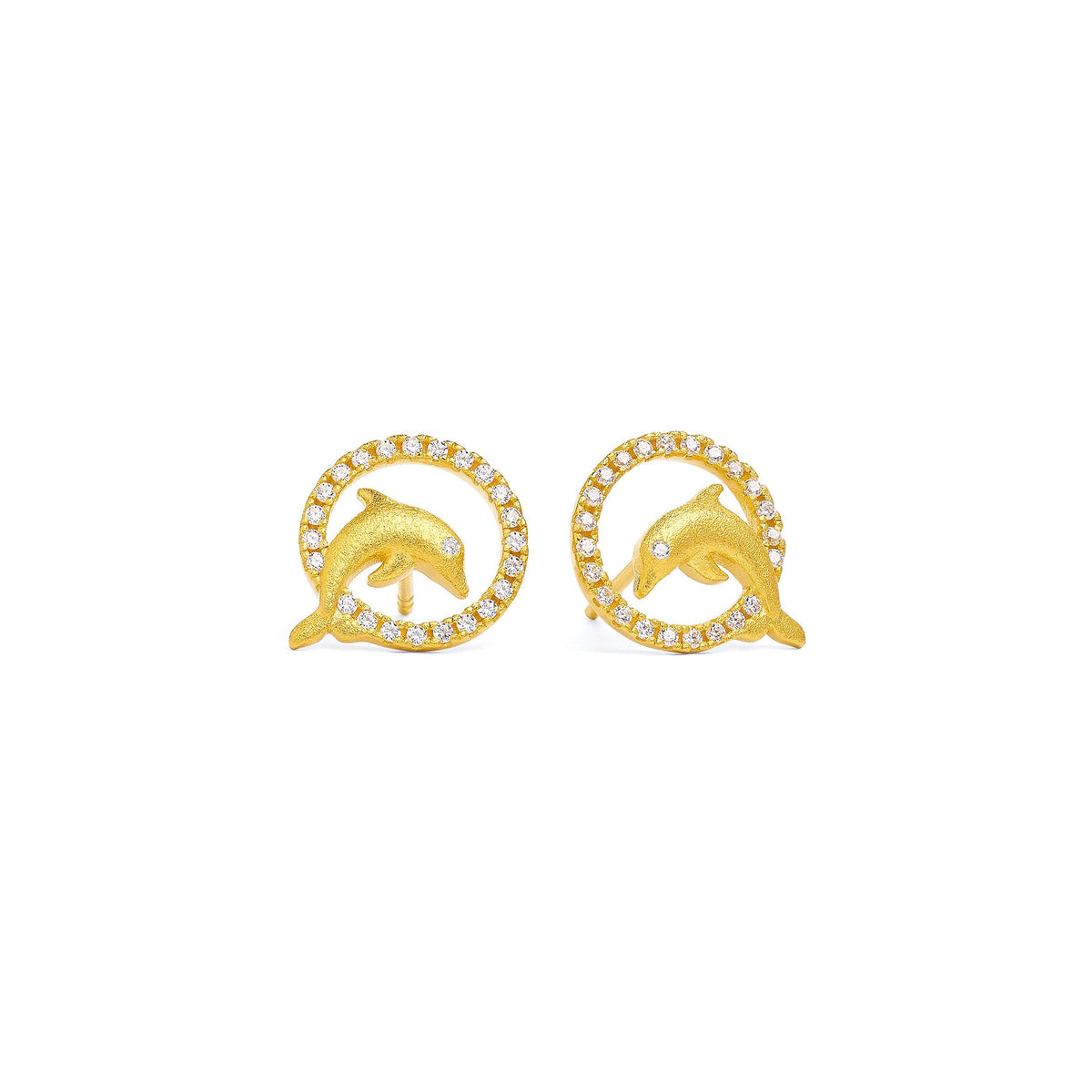 Ohrstecker Delfinias von BERND WOLF aus 24-Karat-goldplattiertem Sterlingsilber mit Zirkonia, Designlinie Maritim.