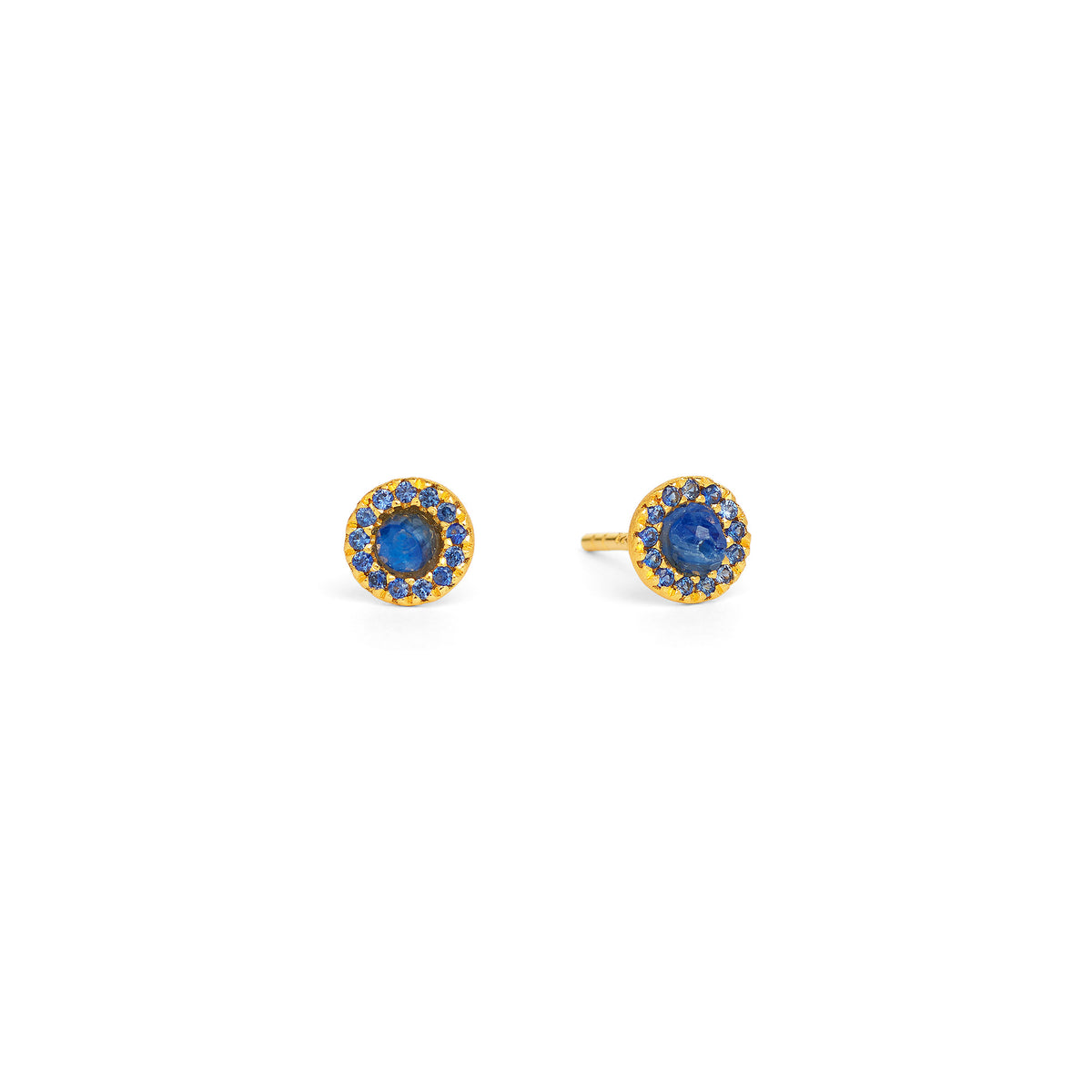 Ohrstecker Arenia von BERND WOLF aus 24-Karat-goldplattiertem Sterlingsilber mit Saphir, Designlinie Pavé Zirkonia.