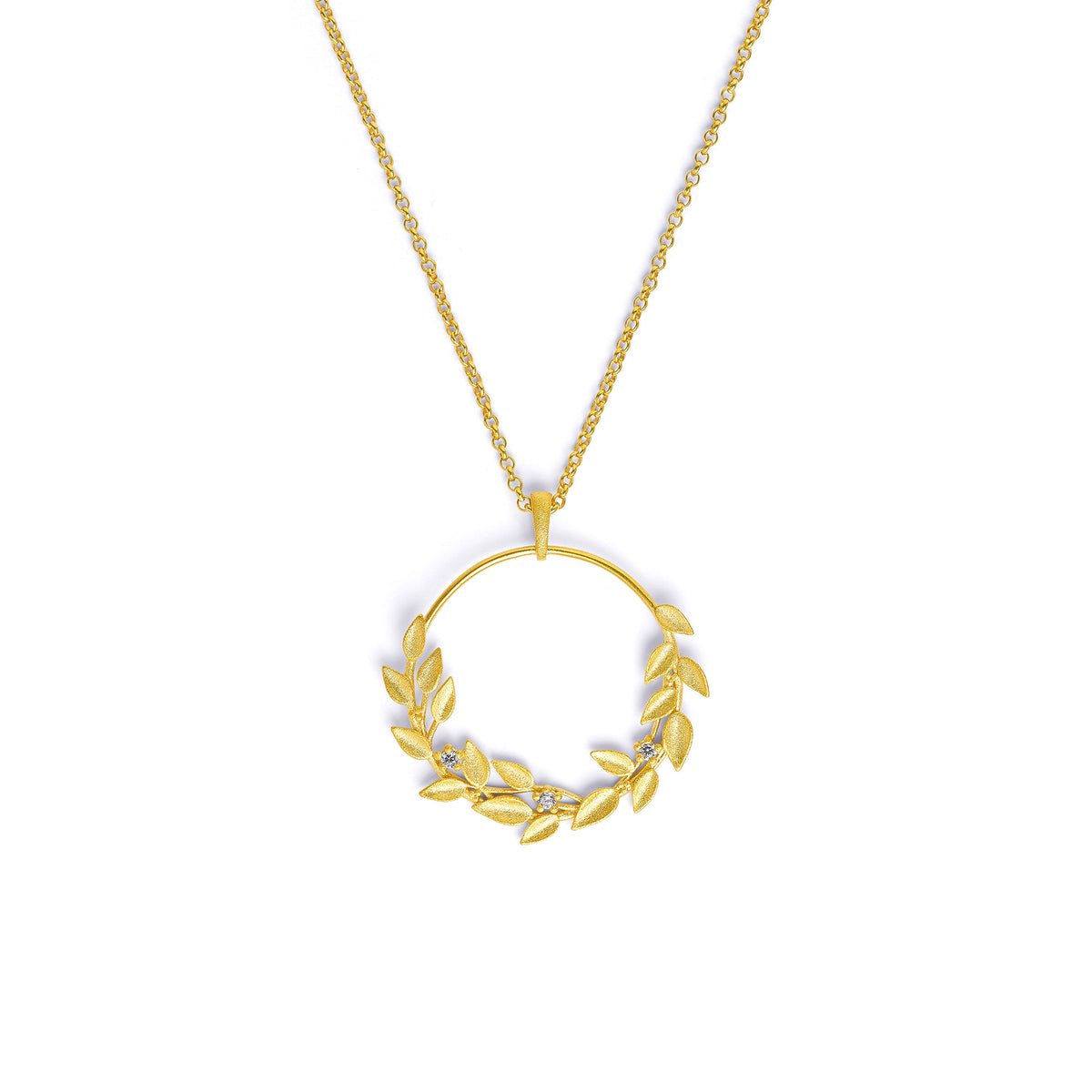 Kette mit Anhänger Navera von BERND WOLF aus 24-Karat-goldplattiertem Sterlingsilber mit Zirkonia, Designlinie Leaves.