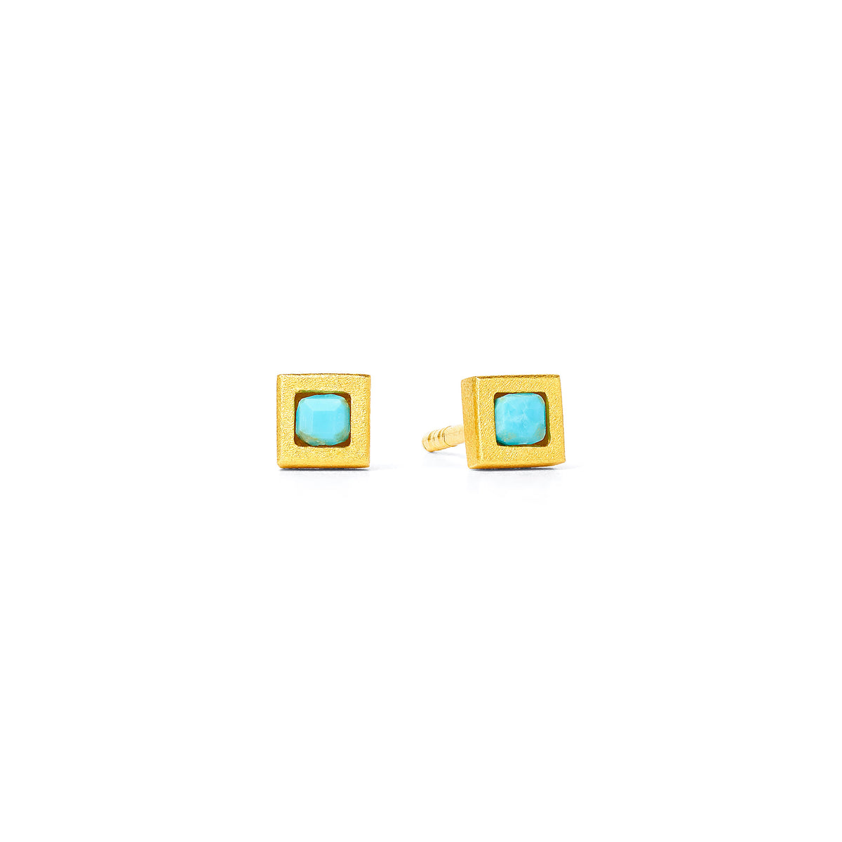 Ohrstecker Cusi von BERND WOLF aus 24-Karat-goldplattiertem Sterlingsilber mit Türkis blau, Designlinie Cubes.