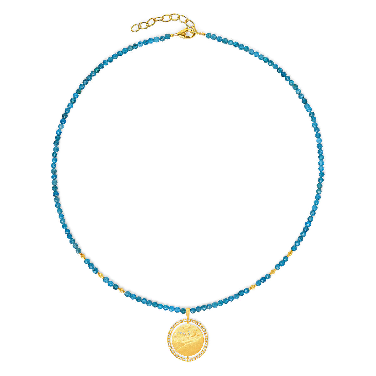 Kette mit Anhänger Bergsonne&Mond von BERND WOLF aus 24-Karat-goldplattiertem Sterlingsilber mit Apatit, Designlinie Sun&Moon.