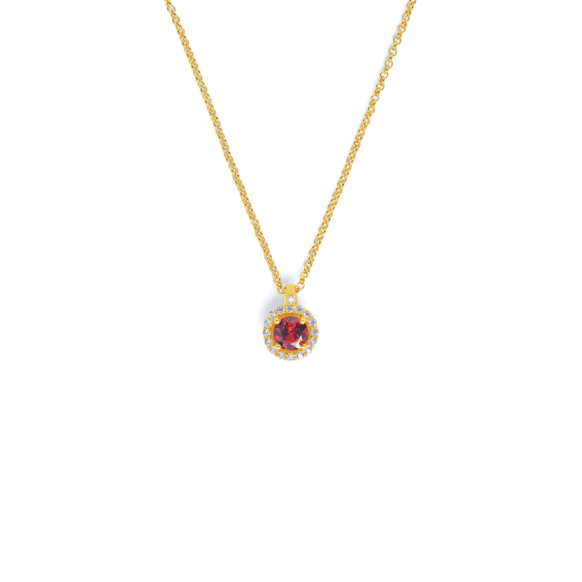 Kette mit Anhänger Brinella von BERND WOLF aus 24-Karat-goldplattiertem Sterlingsilber mit Granat, Designlinie Planeo.