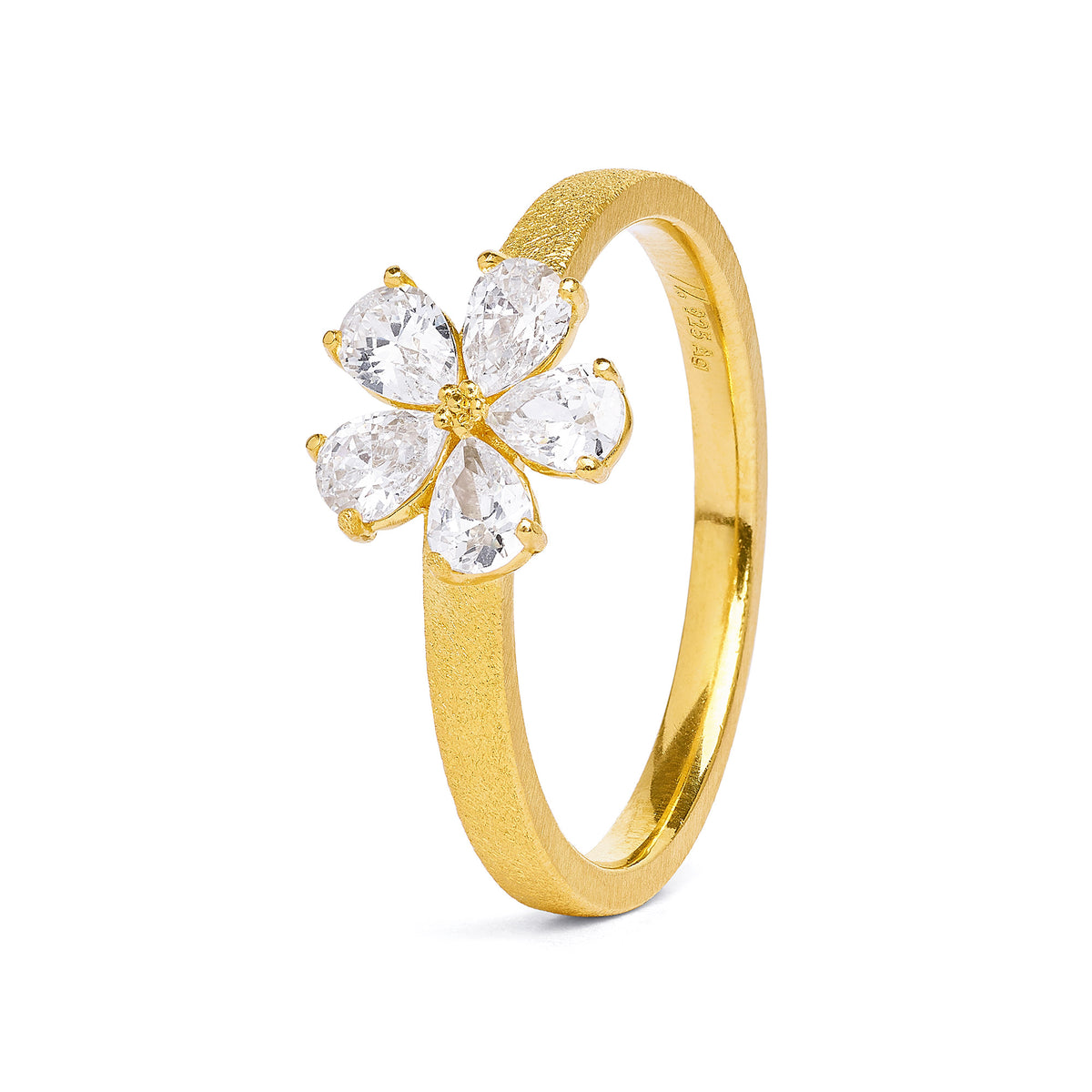 Ring Marga von BERND WOLF aus 24-Karat-goldplattiertem Sterlingsilber mit Zirkonia, Designlinie Flowertimes.