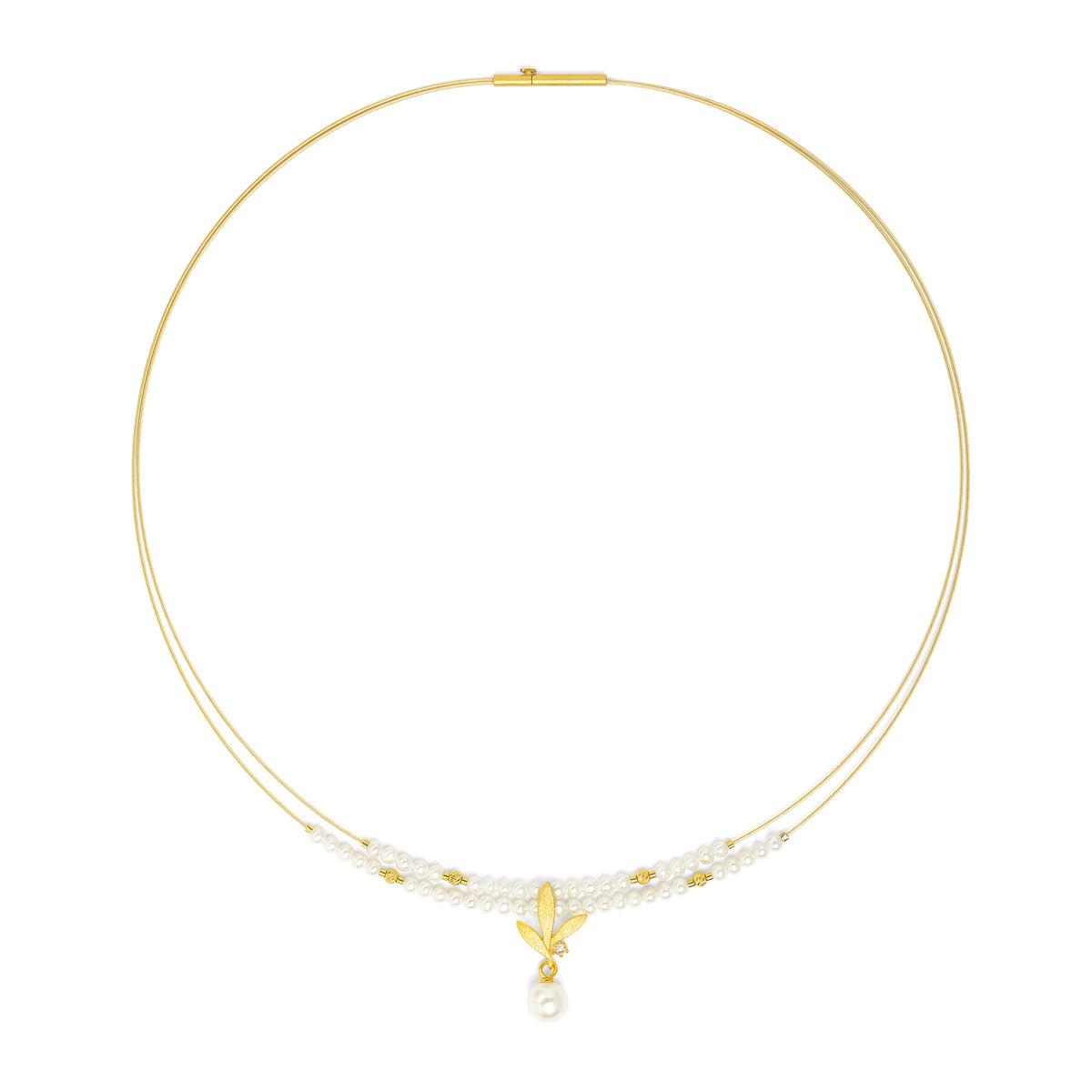 Collier Strelinia von BERND WOLF aus 24-Karat-goldplattiertem Sterlingsilber mit Süßwasserperle.