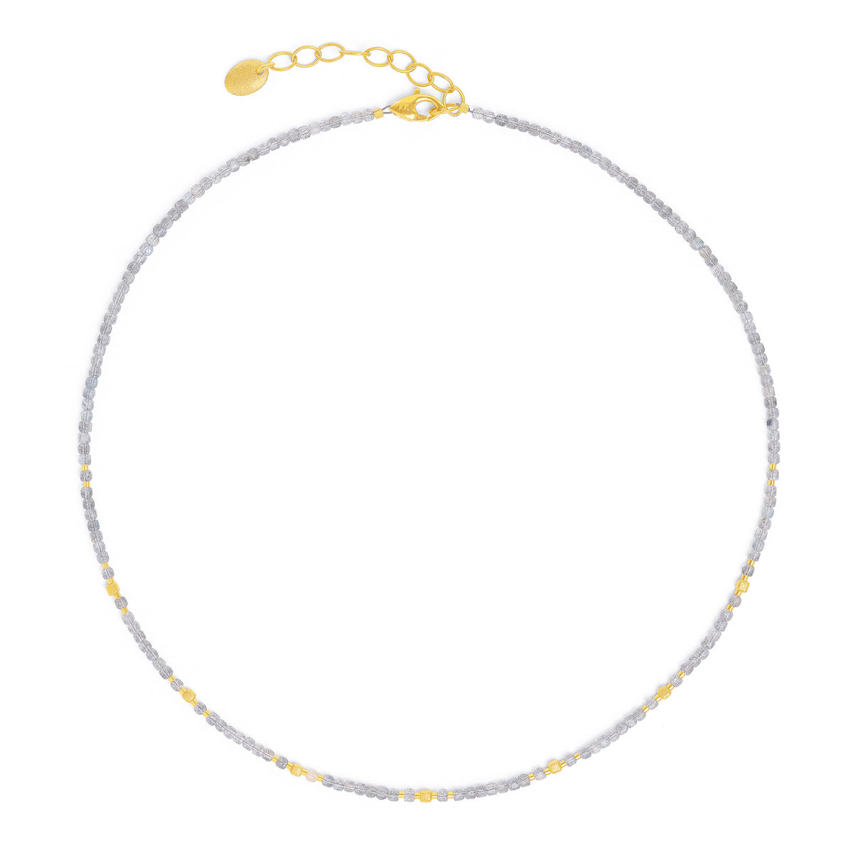 Halskette Cuseva von BERND WOLF aus 24-Karat-goldplattiertem Sterlingsilber mit Labradorit, Designlinie Cubes.
