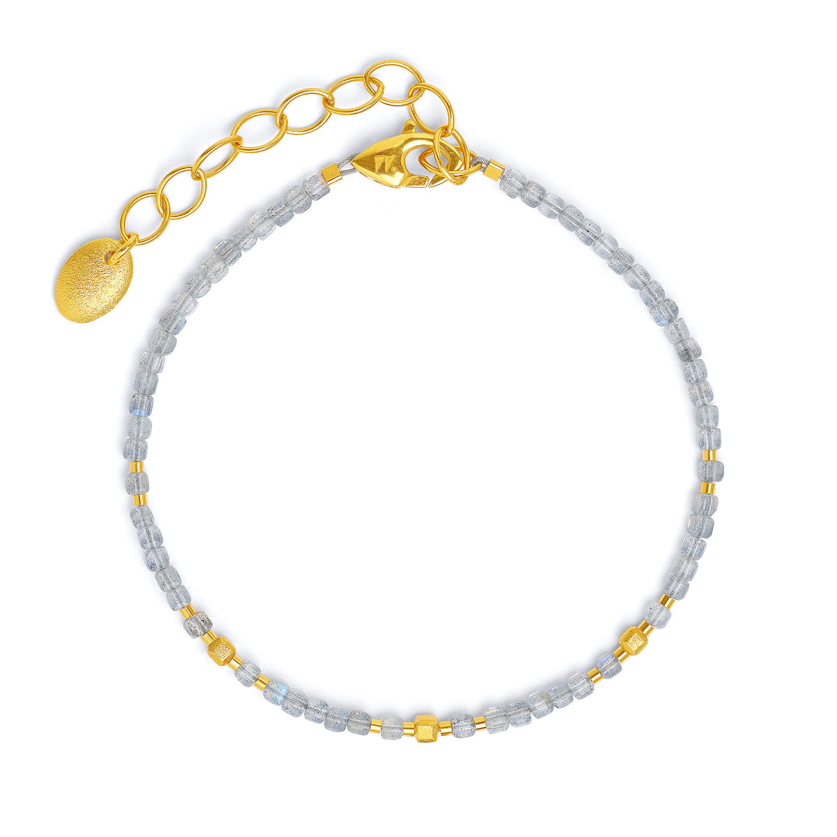 Armkette Cuseni von BERND WOLF aus 24-Karat-goldplattiertem Sterlingsilber mit Labradorit, Designlinie Cubes.