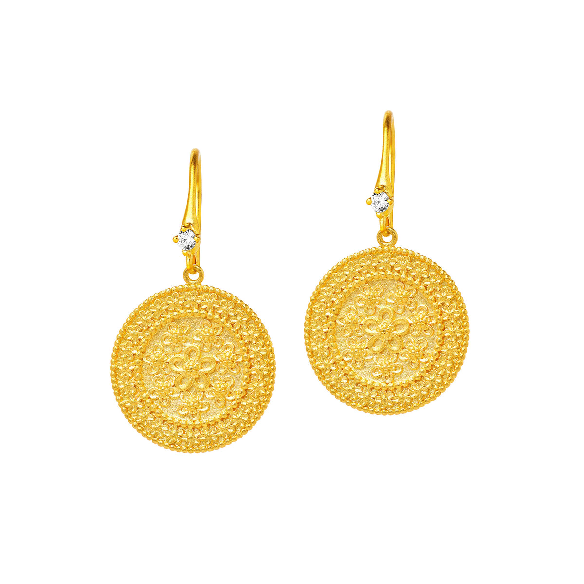 Ohrhänger Cerosanto von BERND WOLF aus 24-Karat-goldplattiertem Sterlingsilber mit Zirkonia, Designlinie Flowertimes.