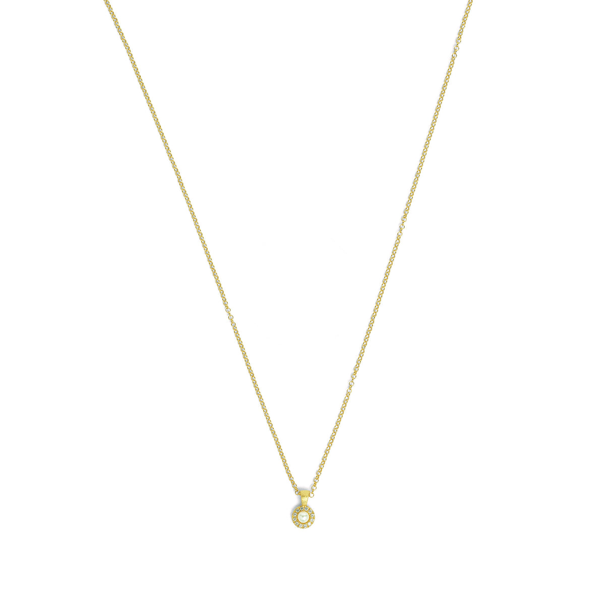 Kette mit Anhänger Arenia von BERND WOLF aus 24-Karat-goldplattiertem Sterlingsilber mit Süßwasserperle, Designlinie Sparkling Pavé.