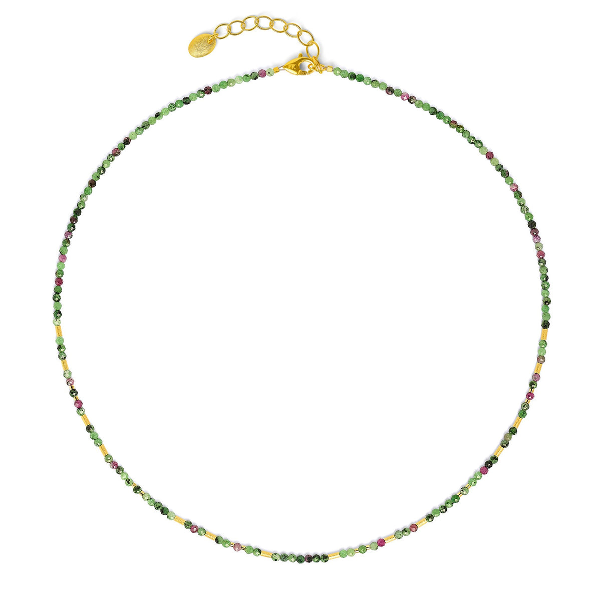 Halskette Tabaci von BERND WOLF aus 24-Karat-goldplattiertem Sterlingsilber mit Rubin-Zoisit, Designlinie Cleopatra.