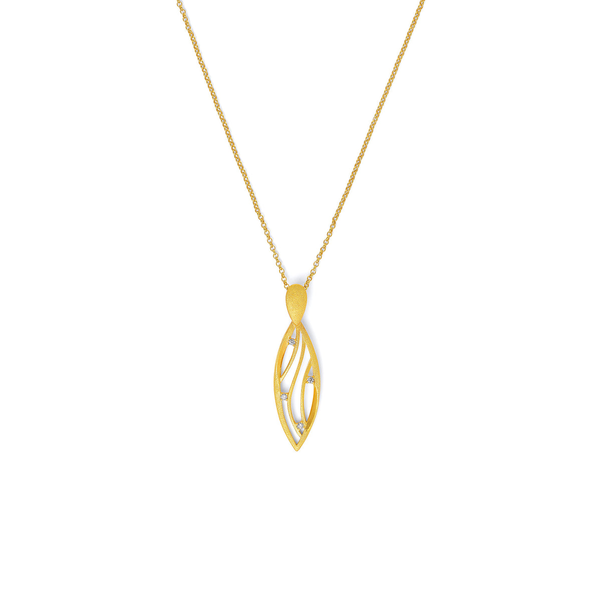 Kette mit Anhänger Selmi von BERND WOLF aus 24-Karat-goldplattiertem Sterlingsilber mit Zirkonia, Designlinie Swing.