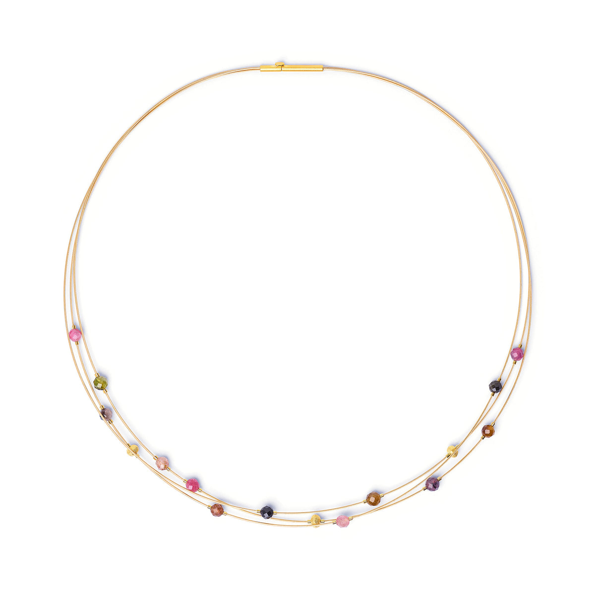 Collier LaCialo von BERND WOLF aus 24-Karat-goldplattiertem Sterlingsilber mit Turmalin, Designlinie Facette.